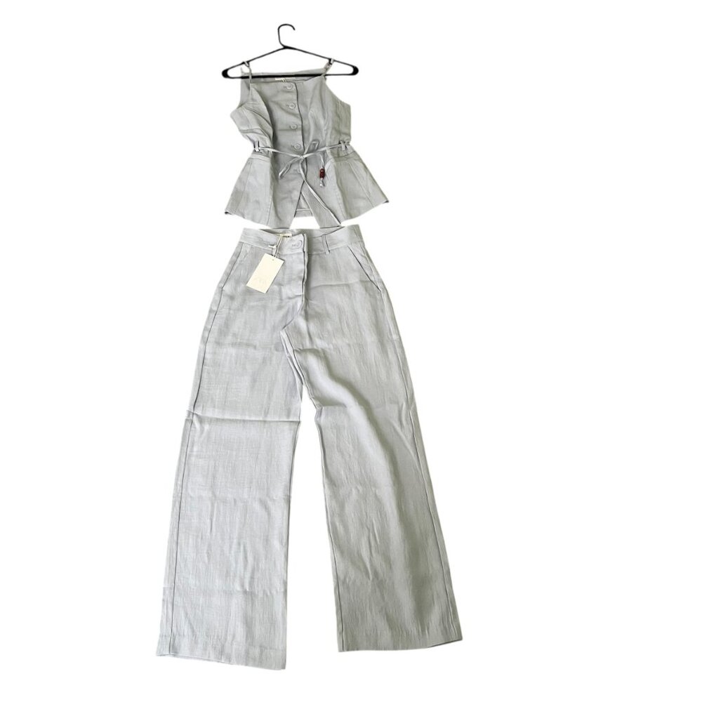 Zara Light Blue Beaded Belt Vest & High-Waisted Straight Leg Pants Co-Ord Set XS - Picture 8 of 16